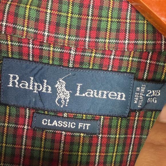 Ralph Lauren Classic Fit Check Shirt Plaid Striped L/S Shirt Red‎ Green Mens 2XB - Picture 5 of 7
